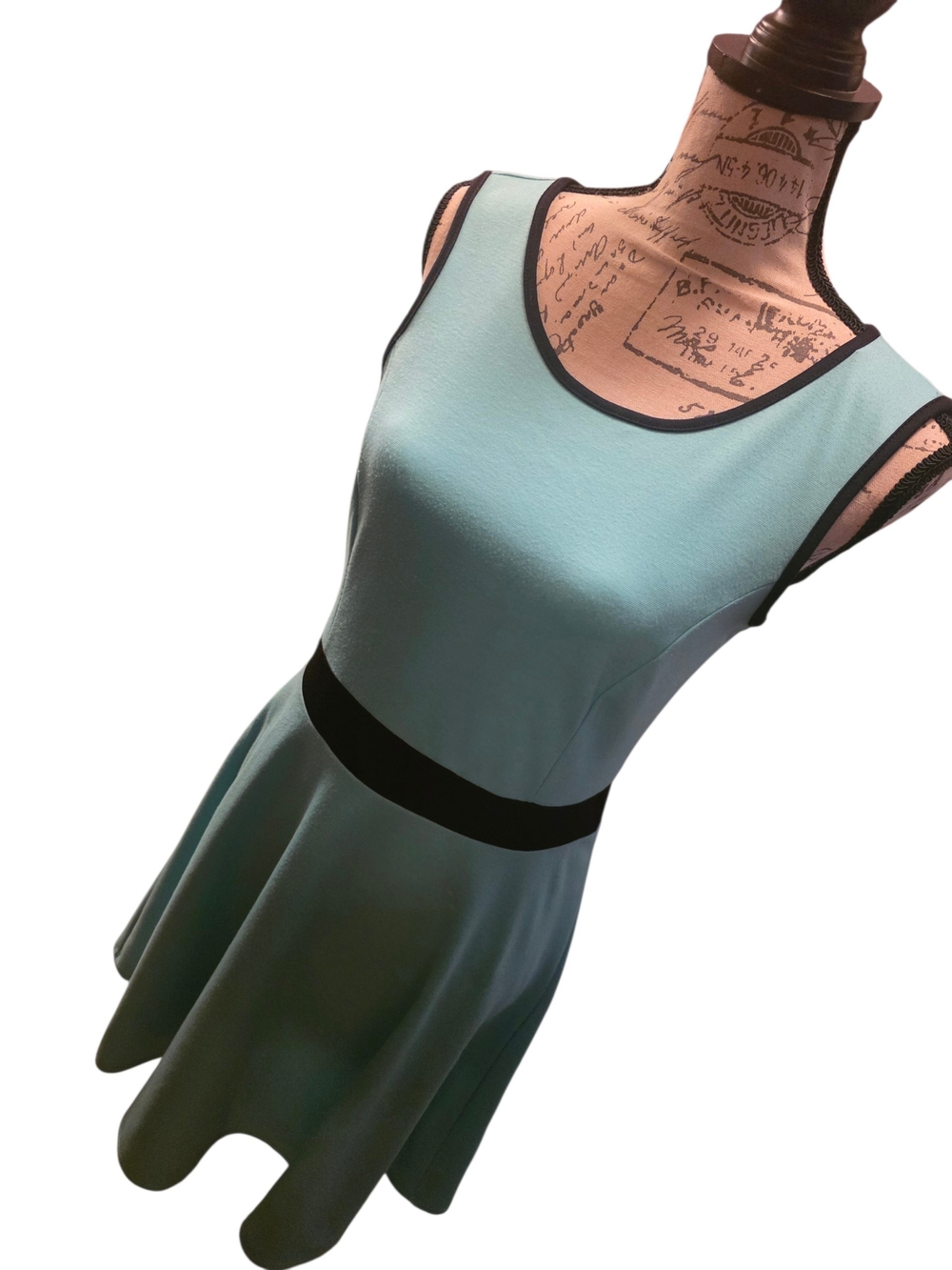 Charming Charlie Womens Sleeveless Mint Fit & Flare Dress w/Black Trim Small Guc